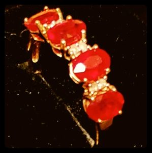 Size 7 10k yellow gold diamond and Ruby woman ring